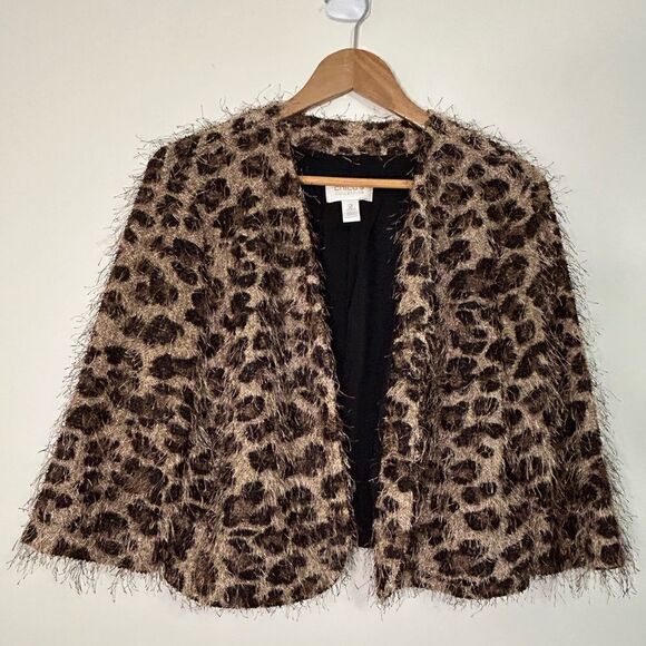Chico’s EasyWear Eyelash Animal Print Open-Front Bolero-Size 2 (Large) - Picture 1 of 6